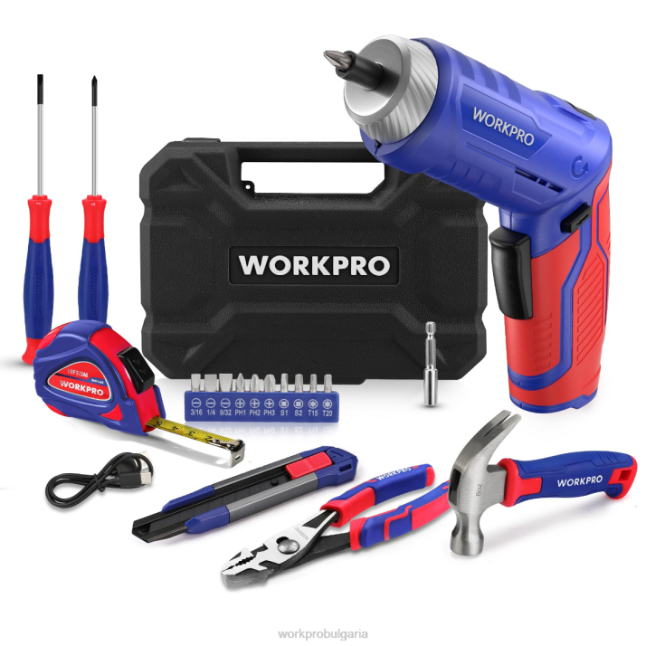 18 бр общ комплект инструменти за дома L4XH102 розово/синьо WORKPRO инструмент
