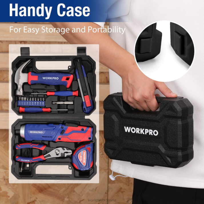 18 бр общ комплект инструменти за дома L4XH102 розово/синьо WORKPRO инструмент