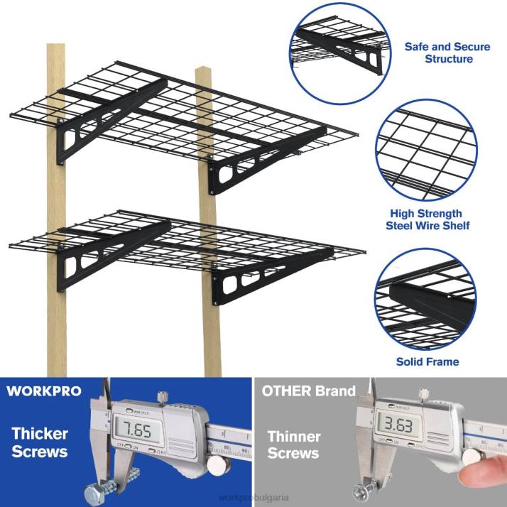 2 пакета 2x4 фута тежкотоварни гаражни рафтове, монтирани на стена, 400 lbs товароносимост (общо) L4XH14 черен WORKPRO съхранение