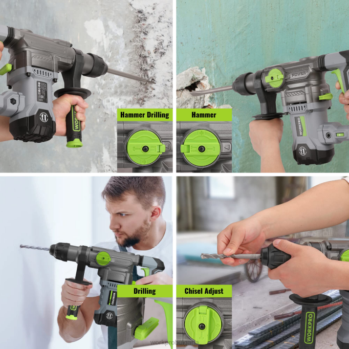 12,5 amp 1-1/4 инча първокласна перфораторна бормашина sds-plus, версия с кабел за тежък режим на работа L4XH179 полезно WORKPRO инструмент