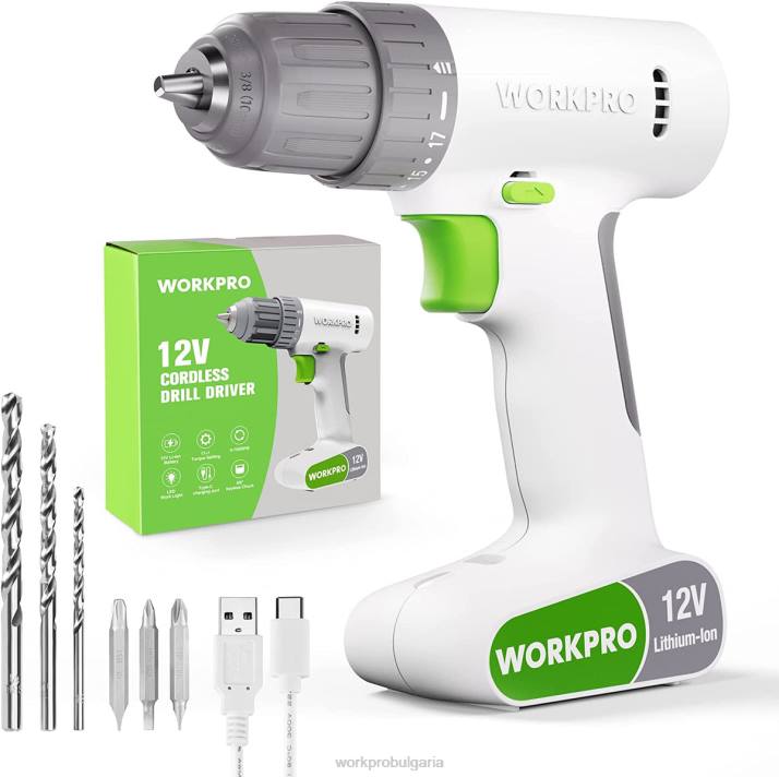 12v акумулаторна бормашина, комплект с 6 накрайника, 3/8-инчов бързозатягащ патронник, променлива скорост, настройка на 18 touque L4XH175 розово/бяло WORKPRO инструмент