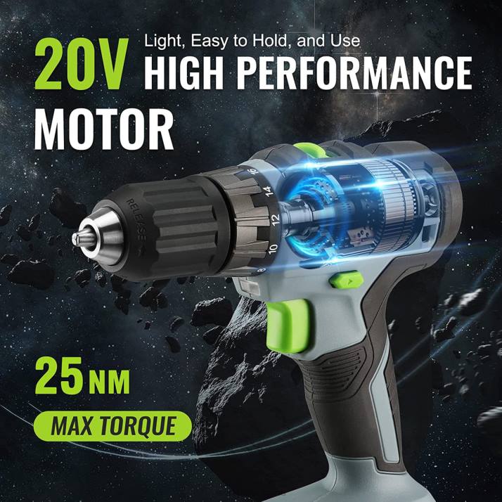 20v комплект акумулаторна бормашина, 2,0 ah литиево-йонна батерия, 1 час бързо зарядно устройство и 11-инчова чанта за съхранение са включени L4XH176 зелено WORKPRO инструмент