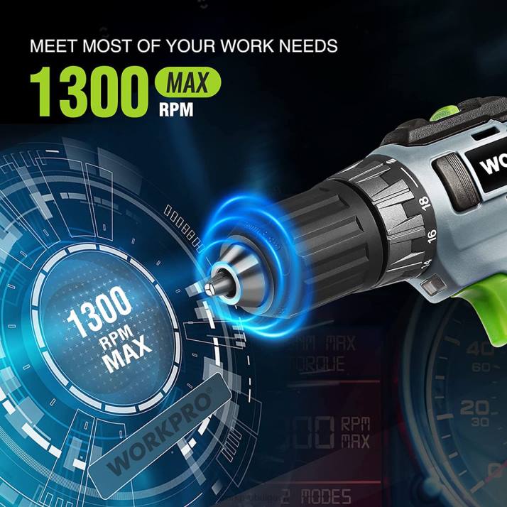 20v комплект акумулаторна бормашина, 2,0 ah литиево-йонна батерия, 1 час бързо зарядно устройство и 11-инчова чанта за съхранение са включени L4XH176 зелено WORKPRO инструмент