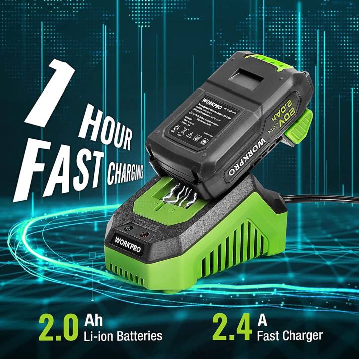 20v комплект акумулаторна бормашина, 2,0 ah литиево-йонна батерия, 1 час бързо зарядно устройство и 11-инчова чанта за съхранение са включени L4XH176 зелено WORKPRO инструмент