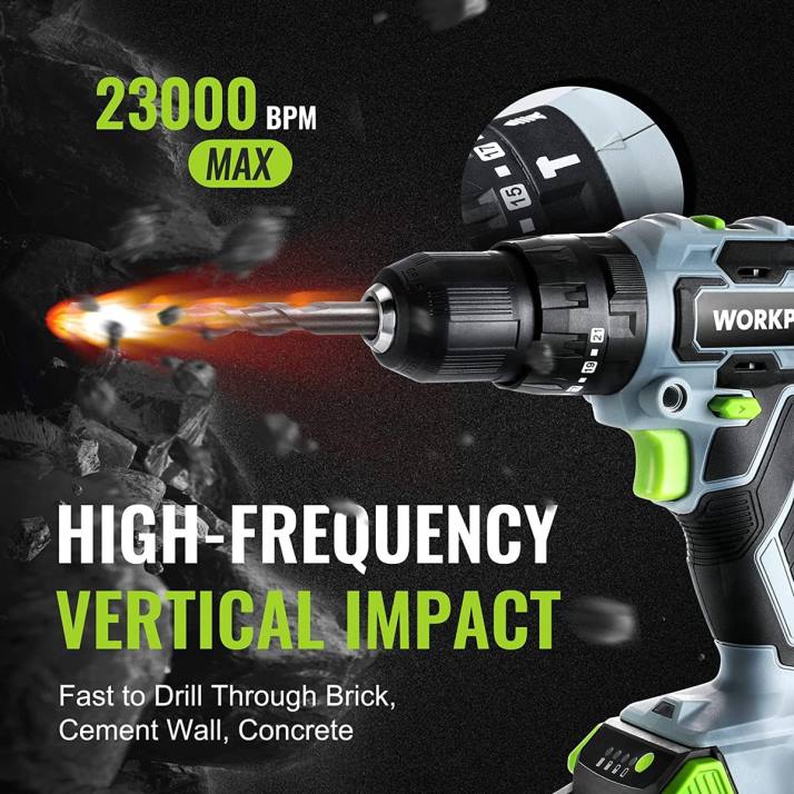 Комплект акумулаторна бормашина 20v max, електрическа ударна бормашина с аксесоари от 102 части, 2 x 2,0ah литиево-йонни батерии с бързо зарядно устройство L4XH170 полезен WORKPRO инструмент